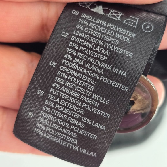 H&M Gray Pockets Recycled Wool Heavy Coat Jacket Button Zipper Pockets Mens 38R - Picture 7 of 10